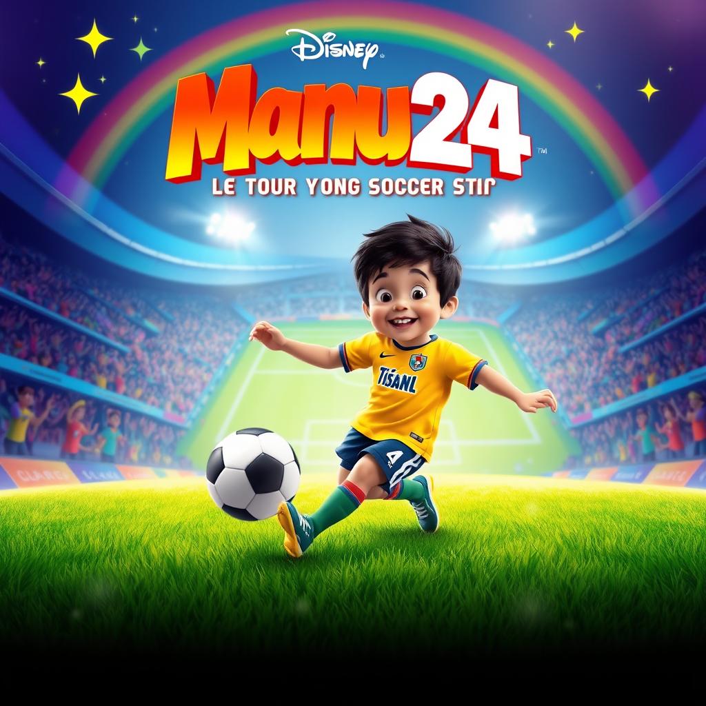 A Disney-style movie poster featuring a young soccer player wearing a yellow Tigres UANL jersey