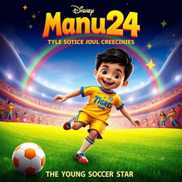 A Disney-style movie poster featuring a young soccer player wearing a yellow Tigres UANL jersey