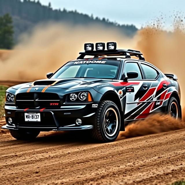 A 2008 Dodge Charger customized into a wide body rally car