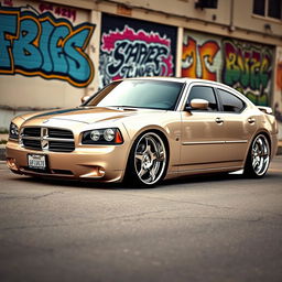 2007 Dodge Charger, transformed into a low rider with sleek lines, gleaming chrome accents, and custom paint job