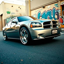 2007 Dodge Charger, transformed into a low rider with sleek lines, gleaming chrome accents, and custom paint job