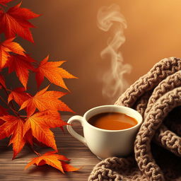 A beautiful and realistic wallpaper featuring large autumn maple leaves on one side