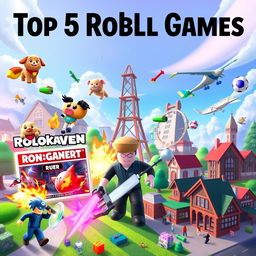 A visually dynamic collage of the top 5 Roblox games that could surpass FIFA in popularity