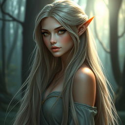 a stunning full-body portrait of an elf with long, flowing hair