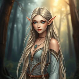 a stunning full-body portrait of an elf with long, flowing hair