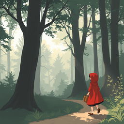 A sophisticated and subtle thumbnail illustration of Little Red Riding Hood