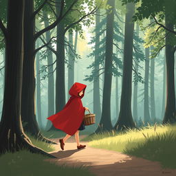 A sophisticated and subtle thumbnail illustration of Little Red Riding Hood