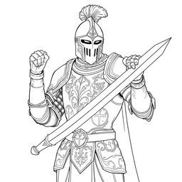 A detailed line art illustration of a human knight in a noble pose