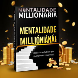 An eBook cover design titled "Mentalidade Milionária: Descubra os Hábitos que Moldam os Ricos" exuding success, luxury, and power