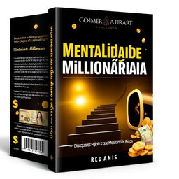 An eBook cover design titled "Mentalidade Milionária: Descubra os Hábitos que Moldam os Ricos" exuding success, luxury, and power