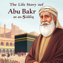 Cover illustration for 'The Life Story of Abu Bakr as-Siddiq', portraying Abu Bakr, the first caliph, symbolizing honesty, kindness, and intelligence