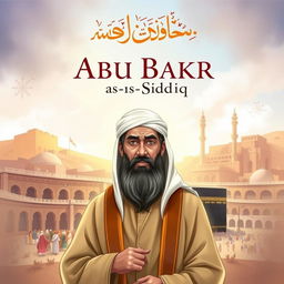 Cover illustration for 'The Life Story of Abu Bakr as-Siddiq', portraying Abu Bakr, the first caliph, symbolizing honesty, kindness, and intelligence