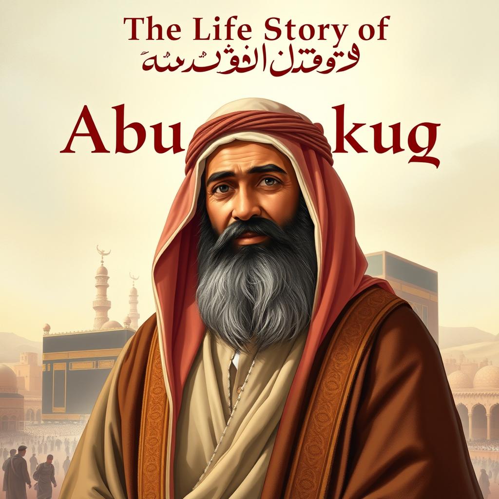 Cover art for 'The Life Story of Abu Bakr as-Siddiq' showcasing Abu Bakr, the first caliph, highlighted for his honesty, kindness, and intelligence