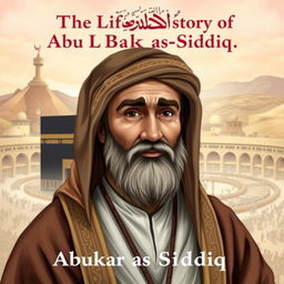 Cover art for 'The Life Story of Abu Bakr as-Siddiq' showcasing Abu Bakr, the first caliph, highlighted for his honesty, kindness, and intelligence