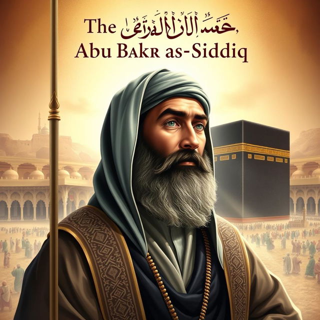 Cover art for 'The Life Story of Abu Bakr as-Siddiq' showcasing Abu Bakr, the first caliph, highlighted for his honesty, kindness, and intelligence