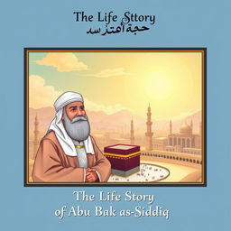 Cover page design for 'The Life Story of Abu Bakr as-Siddiq', featuring Abu Bakr, the revered first caliph known for his honesty, kindness, and intelligence