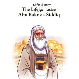 Cover page design for 'The Life Story of Abu Bakr as-Siddiq', featuring Abu Bakr, the revered first caliph known for his honesty, kindness, and intelligence