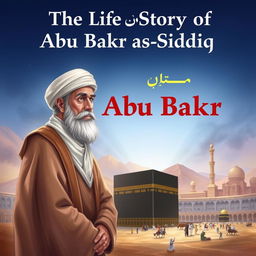 Cover design for 'The Life Story of Abu Bakr as-Siddiq', illustrating Abu Bakr, the renowned first caliph celebrated for his honesty, kindness, and intelligence