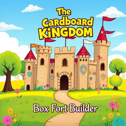 A whimsical and playful book cover for "The Cardboard Kingdom" by Box Fort Builder