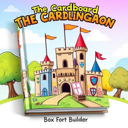 A whimsical and playful book cover for "The Cardboard Kingdom" by Box Fort Builder