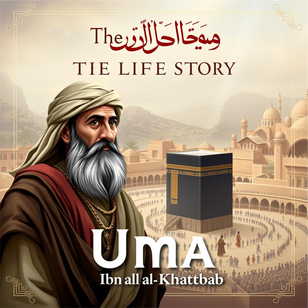 Cover design for 'The Life Story of Umar ibn al-Khattab', featuring Umar, the second caliph, renowned for his strength, intelligence, and fierce determination