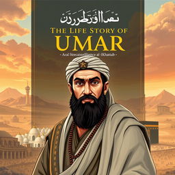 Cover design for 'The Life Story of Umar ibn al-Khattab', featuring Umar, the second caliph, renowned for his strength, intelligence, and fierce determination