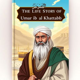 Cover design for 'The Life Story of Umar ibn al-Khattab', featuring Umar, the second caliph, renowned for his strength, intelligence, and fierce determination