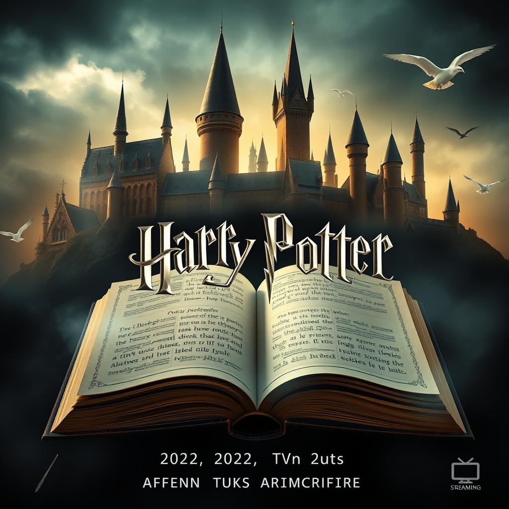 A captivating book cover design inspired by the Harry Potter universe and themed after a 2022 TV adaptation