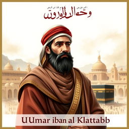 Cover design for 'The Life Story of Umar ibn al-Khattab', depicting Umar, the second caliph, famous for his strength, intelligence, and fierce determination