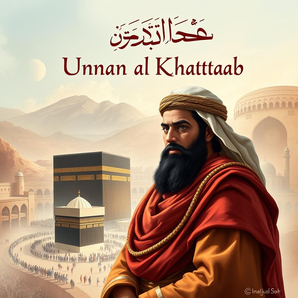 Cover design for 'The Life Story of Umar ibn al-Khattab', depicting Umar, the second caliph, revered for his strength, intelligence, and fierce determination