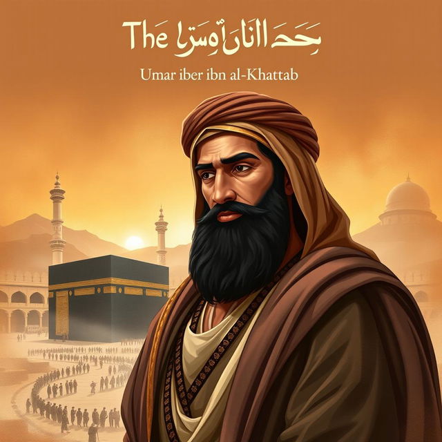 Cover design for 'The Life Story of Umar ibn al-Khattab', depicting Umar, the second caliph, revered for his strength, intelligence, and fierce determination