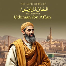Cover design for 'The Life Story of Uthman ibn Affan', featuring Uthman, the third caliph, celebrated for his kind heart and good character
