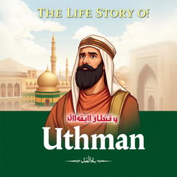 Cover design for 'The Life Story of Uthman ibn Affan', depicting Uthman, the third caliph, renowned for his kind heart and exemplary character