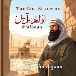 Cover design for 'The Life Story of Uthman ibn Affan', depicting Uthman, the third caliph, renowned for his kind heart and exemplary character