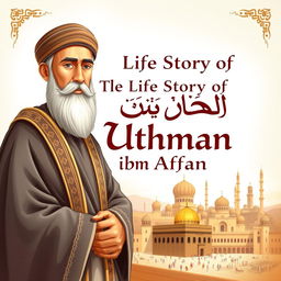 Cover design for 'The Life Story of Uthman ibn Affan', featuring Uthman ibn Affan, the third caliph, celebrated for his kind heart and good character