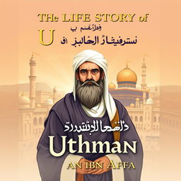 Cover design for 'The Life Story of Uthman ibn Affan', featuring Uthman ibn Affan, the third caliph, celebrated for his kind heart and good character