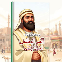 Cover design for 'The Life Story of Uthman ibn Affan', illustrating Uthman ibn Affan, the third caliph, famous for his kind heart and noble character