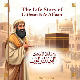 Cover design for 'The Life Story of Uthman ibn Affan', illustrating Uthman ibn Affan, the third caliph, famous for his kind heart and noble character