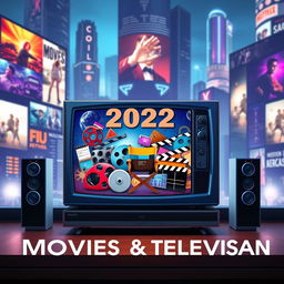 A vibrant book cover design that encapsulates the theme of movies and television in 2022