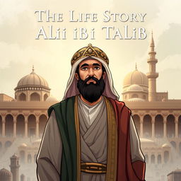 A captivating illustration of Ali ibn Abi Talib, the fourth caliph, depicted with an aura of intelligence, bravery, and strong character