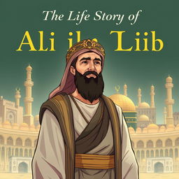 A captivating illustration of Ali ibn Abi Talib, the fourth caliph, depicted with an aura of intelligence, bravery, and strong character