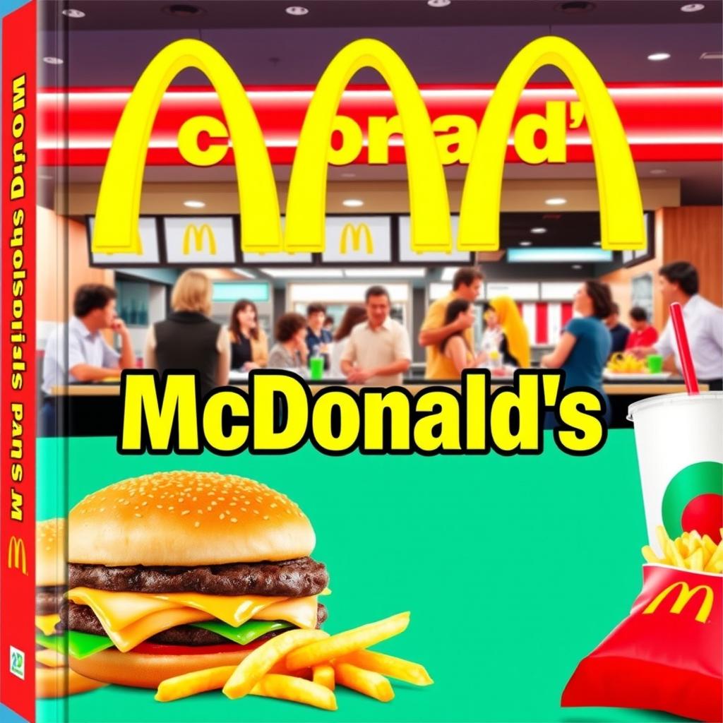 A lively and eye-catching book cover design centered around the iconic McDonald's brand