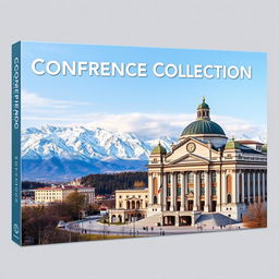 Vertical cover of the Conference Collection featuring a stunning photograph of Almaty with majestic mountains in the background and a prominent theater building