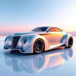 A futuristic automotive masterpiece combining the essence of a 1939 Chevy Coupe and a 2025 Mercedes concept car, designed by Khyzyl Saleem