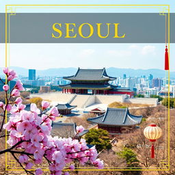 An elegant and striking book cover design showcasing the grandeur and beauty of Seoul's city palace