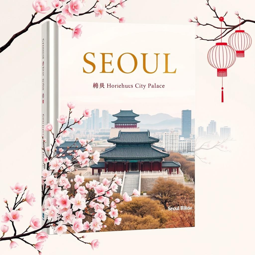 An elegant and striking book cover design showcasing the grandeur and beauty of Seoul's city palace