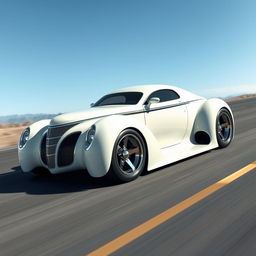 A futuristic supercar combining elements of a 1939 Chevy Coupe and a contemporary concept car, designed by the visionary artist Khyzyl Saleem