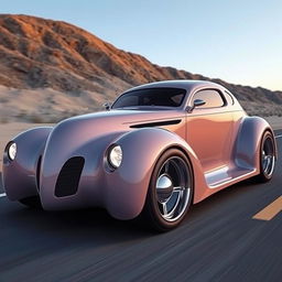 A futuristic supercar combining elements of a 1939 Chevy Coupe and a contemporary concept car, designed by the visionary artist Khyzyl Saleem