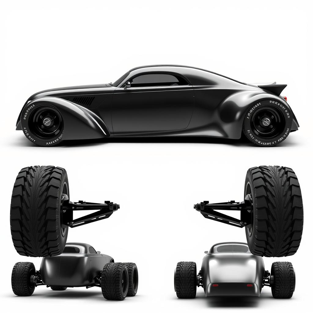 A supercar designed by Khyzyl Saleem, inspired by the classic 1939 Chevy Coupe, featuring a widebody design and tall, impressive big tires