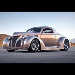 A supercar designed by Khyzyl Saleem, inspired by the classic 1939 Chevy Coupe, featuring a widebody design and tall, impressive big tires